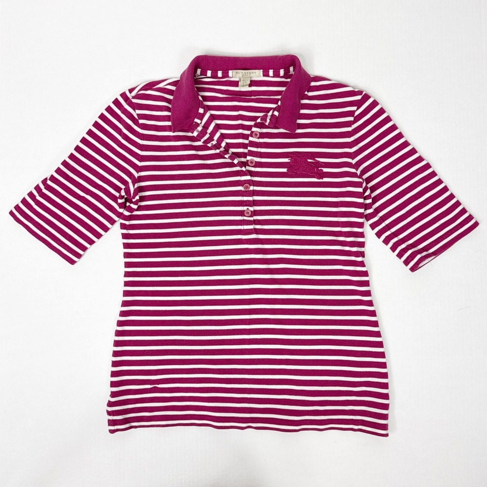 Burberry Brit Striped Polo Shirt Women's Small Red Pink White Rugby Sporty